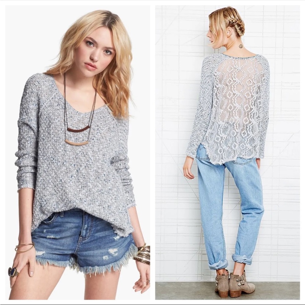Free People Poppyseed Yarn Lace Back Light Knit Pullover Top~ Small size S
